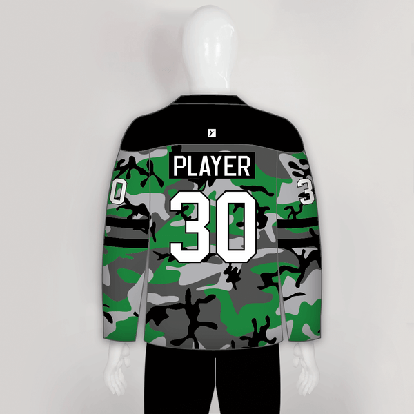 Green Black Gray Camouflage Custom Made Hockey Jerseys - YoungSpeeds