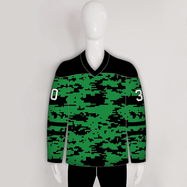 Green Black Gray Camouflage Custom Made Hockey Jerseys - YoungSpeeds