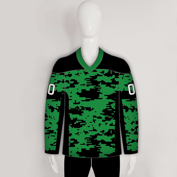 Green Black Gray Camouflage Custom Made Hockey Jerseys - YoungSpeeds