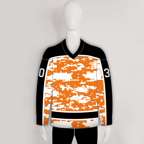 White Orange Camouflage Custom Made Hockey Jerseys - YoungSpeeds