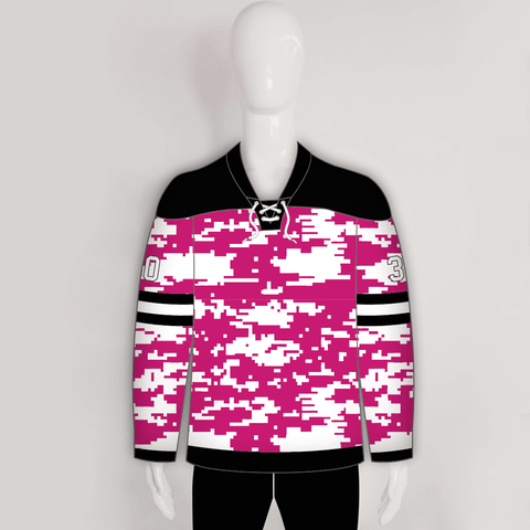 White Pink Camouflage Custom Made Hockey Jerseys - YoungSpeeds