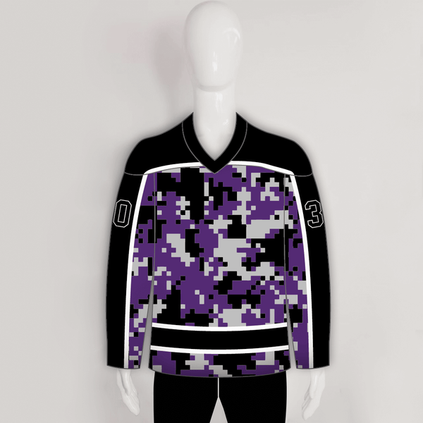 Purple Black Gray Camouflage Custom Made Hockey Jerseys - YoungSpeeds