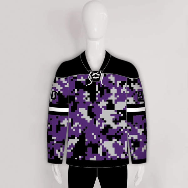 Purple Black Gray Camouflage Custom Made Hockey Jerseys - YoungSpeeds