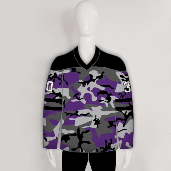 Purple Black Gray Camouflage Custom Made Hockey Jerseys - YoungSpeeds
