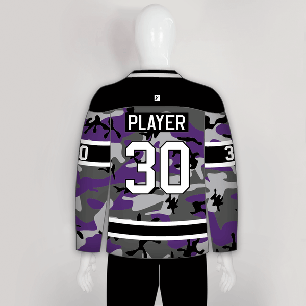 Purple Black Gray Camouflage Custom Made Hockey Jerseys - YoungSpeeds