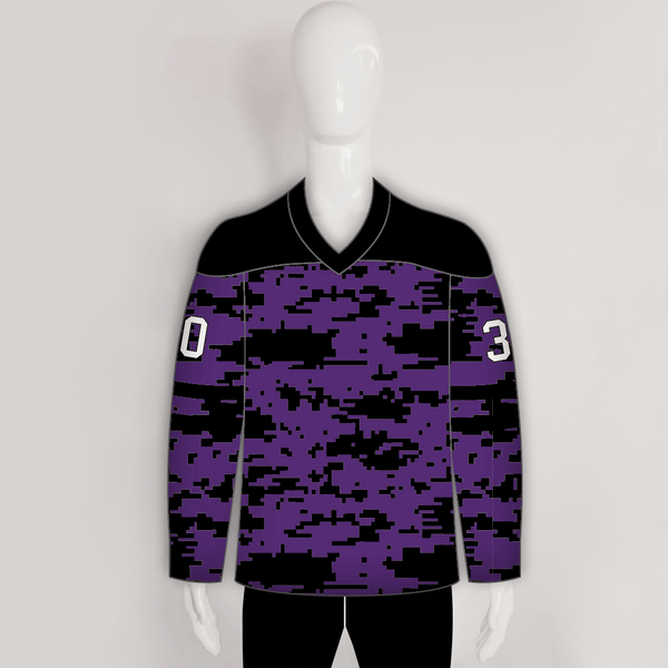 Purple Black Gray Camouflage Custom Made Hockey Jerseys - YoungSpeeds