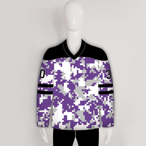 White Purple Camouflage Custom Made Hockey Jerseys - YoungSpeeds