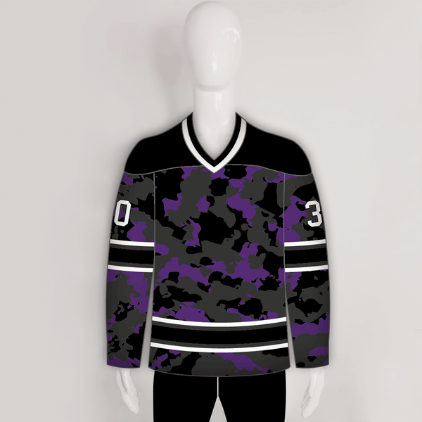 Purple Black Gray Camouflage Custom Made Hockey Jerseys - YoungSpeeds