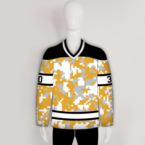 White Yellow Camouflage Custom Made Hockey Jerseys - YoungSpeeds