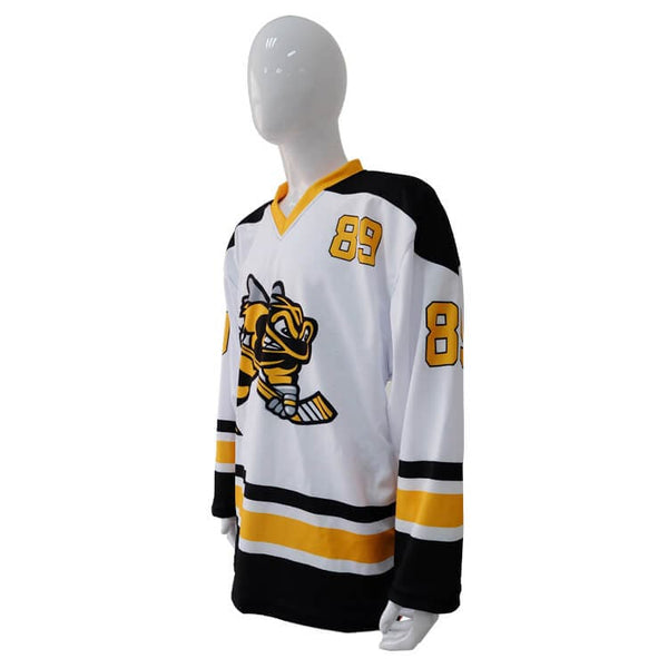 HJC157 White Black Yellow Sublimated Custom Blank Hockey Jerseys - YoungSpeeds