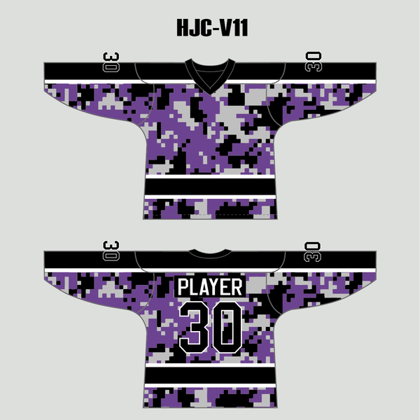 Purple Black Gray Camouflage Custom Made Hockey Jerseys - YoungSpeeds