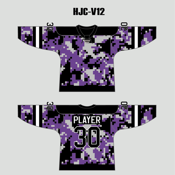 Purple Black Gray Camouflage Custom Made Hockey Jerseys - YoungSpeeds