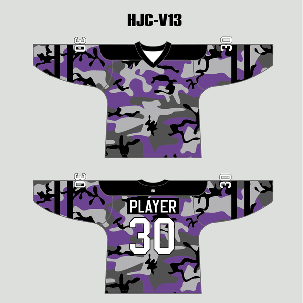 Purple Black Gray Camouflage Custom Made Hockey Jerseys - YoungSpeeds