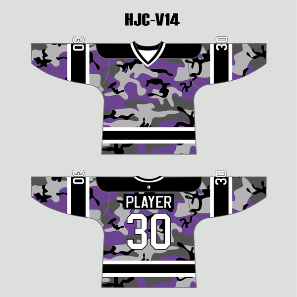 Purple Black Gray Camouflage Custom Made Hockey Jerseys - YoungSpeeds