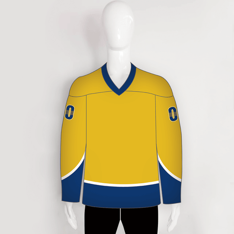 YS13 Gold Blue Sublimated Custom Ice Roller Hockey Jerseys - YoungSpeeds