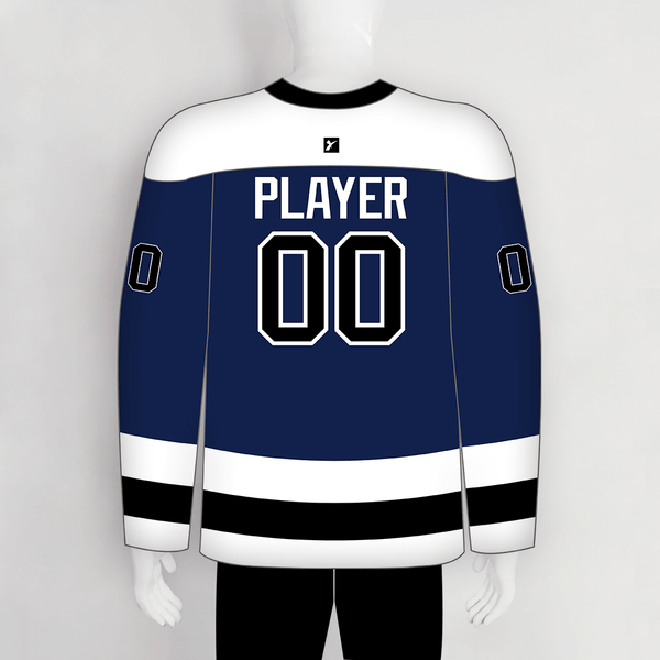 YS27 Navy Blue White Black Sublimated Custom Ice Roller Hockey Jerseys - YoungSpeeds