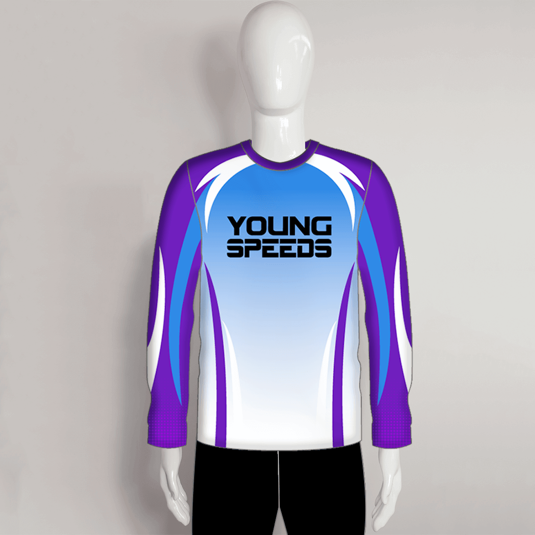 FJZ15 Purple Sublimated Performance Crew Neck Custom Fishing Tournament Jerseys - YoungSpeeds