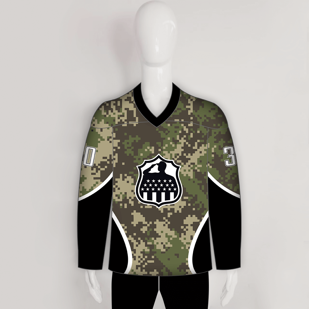HJZ251 Army Camo Veteran Sublimated Custom Made Hockey Jerseys - YoungSpeeds