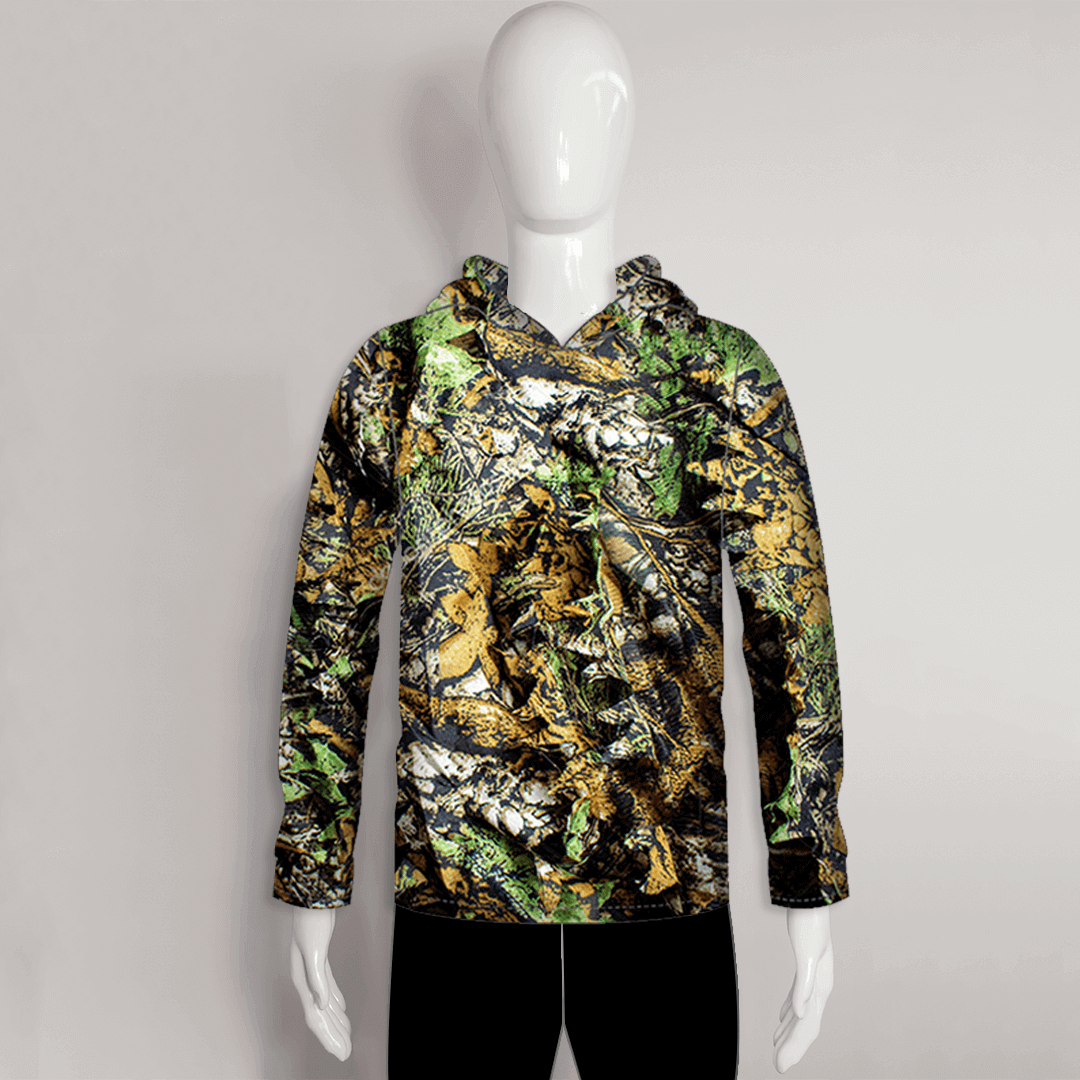 FHJ011 Forest Camouflage Custom Performance Fishing Hoodies - YoungSpeeds