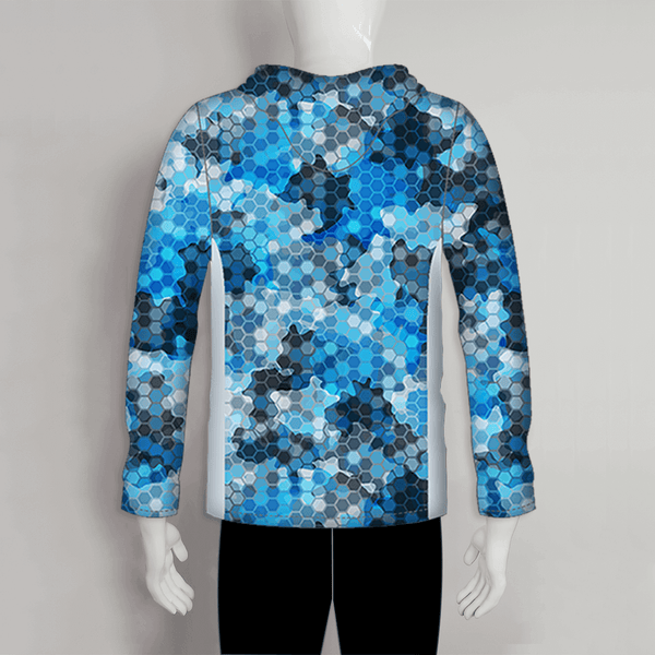 FHJ012 Blue Hexagon Halftone Pattern Sublimated Custom Fishing Hoodies - YoungSpeeds