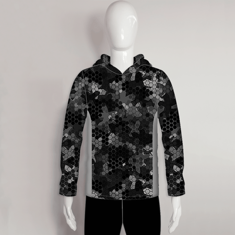 FHJ013 Hexagon Geometric Pattern Dark Grey Custom Fishing Hoodies - YoungSpeeds