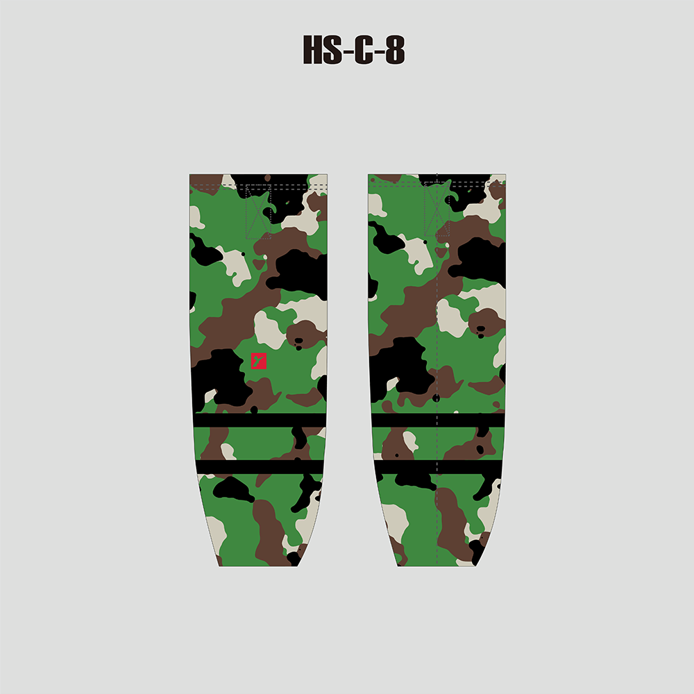 Sublimated Custom Green Camo Hockey Socks - YoungSpeeds